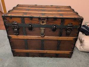 Large Vintage Wooden Steamer Trunk with Iron Hardware | In Very Good Shape