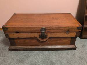 lot 208 image: Old Wood Tool Chest with Iron Hardware