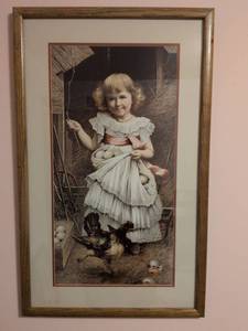lot 212 image: Victorian Farm Girl Print in Wood Frame