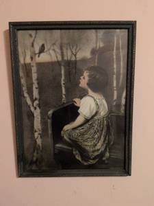 lot 234 image: 1920s Columbian Colortype Print - Girl in Birch Forest