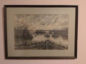 lot 241 image: 1968 Waterfowl Marsh Scene Framed Print