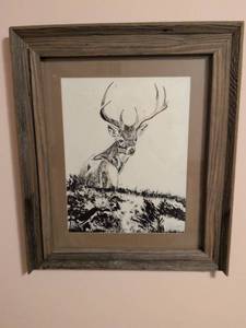 lot 242 image: Original Buck Deer Ink Drawing in Rustic Frame