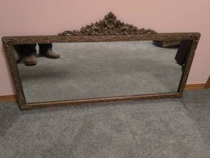lot 262 image: Ornate Bronze Wall Mirror with Scrollwork Crown
