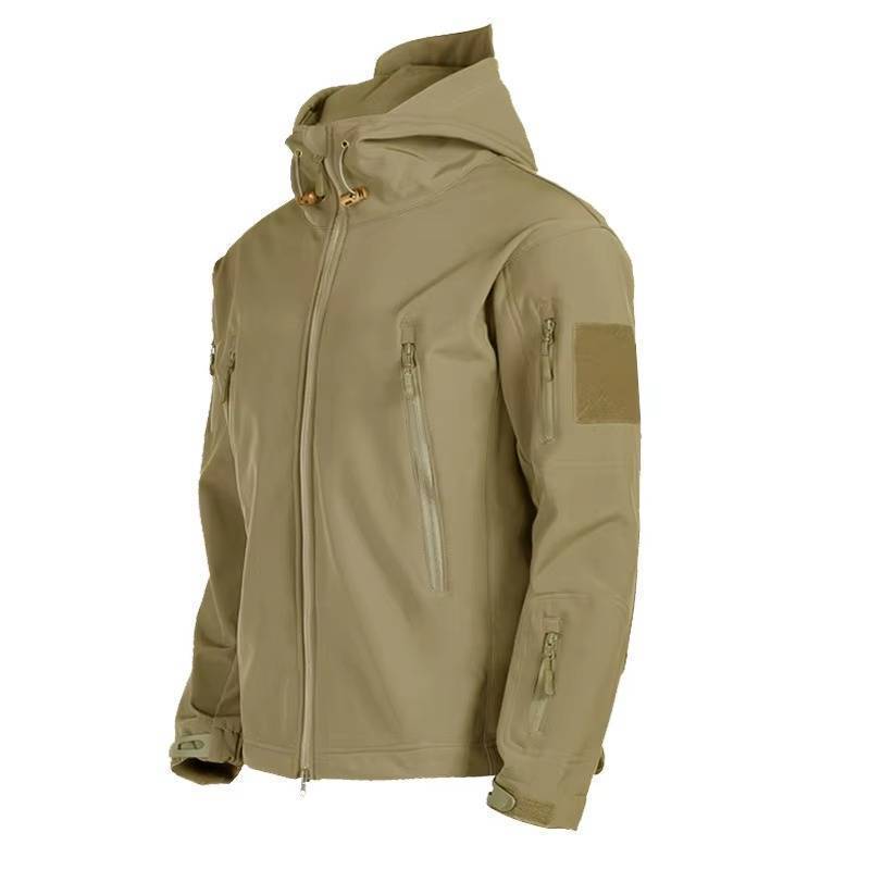 lot 775668 image: Large Tan Womens Outdoor Tactical Jacket  Waterproof Fleece Jacket Hoody Softshell - Retail $80