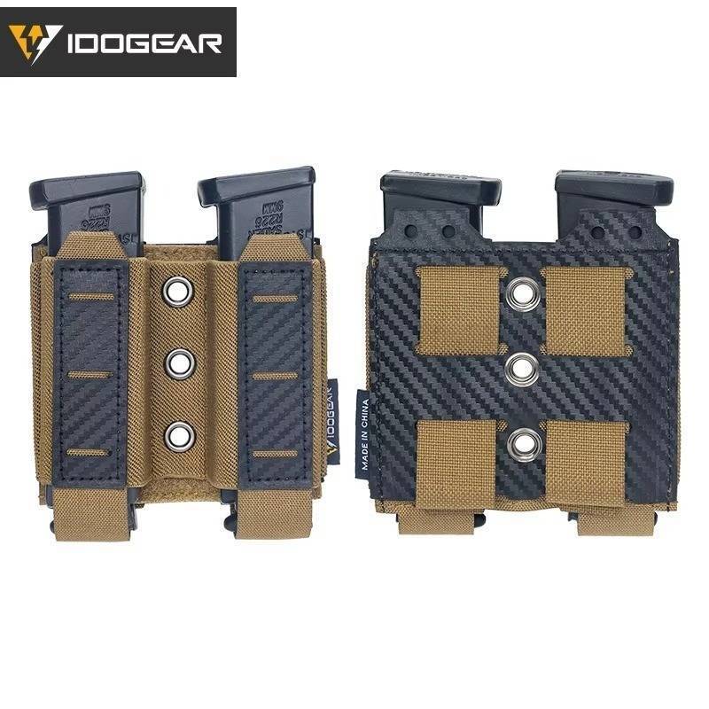 lot 76695 image: NEW Carbon Fiber 500D Nylon Tactical Double Magazine Pouch for 9mm TAN