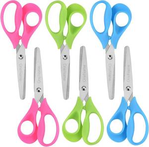 lot 55520 image: OneName Left-Handed Kids Scissors,5 Inch Left handed Scissors for Kids,Stainless Steel Blade Comfort-Grip Handles Safety Children Lefty Kid Scissor,Great for School,Classroom,Arts,Home 6 Pack