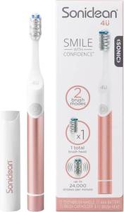 lot 56585 image: Soniclean 4U Sonic Electric Toothbrush for Adults, Rose Gold, Battery Powered, Dual Cleaning Modes, Refillable Brush Heads, Multi-Use Travel Cover