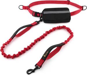lot 56594 image: Plutus Pet Hands Free Dual Handle Retractable Bungee Leash with Reflective Stitches, Adjustable Waist Leash for Dog Walking Running Jogging, Medium Large Dogs