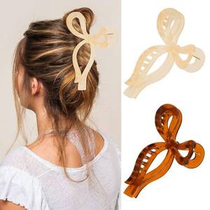 lot 56605 image: Bow Hair Claw Clips Elegant Large Hair Accessories for Women Gift for Teen Girls Trendy Butterfly Hair Clips for Thick Hair Non-slip Hair Styling Clips (Beige&Brown)