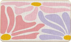 lot 56621 image: Groovy 70s Retro Boho Pastel Floral Door Mat, Vintage Floral Doormat for Front Door Porch, Flower Bath Mat, Boho Indoor Outdoor Rug, 17x30 Inches