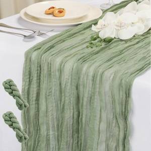 lot 56630 image: NESCCI 2 Pack Sage Green Table Runner,Rustic Boho Cheesecloth Table Runner,35x120 Inches Runners for Tables, Pefect for Mothers Day Wedding Baby Shower Birthday Party Home Decorations