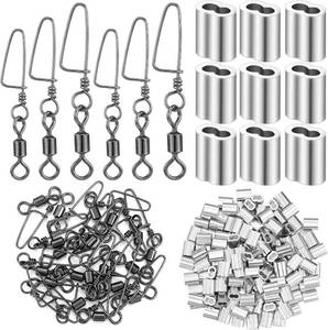 lot 56633 image: Shimeyao 60 Pcs Fishing Snap Swivels Rolling Ball Bearing Barrel Swivels 120 Pcs Aluminum Crimping Loop Sleeve Saltwater Freshwater Coast Lock Fishing Clips Line Lure Leader Connector Accessories