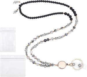 lot 56646 image: Retractable Lanyards for ID Badges,Natural Stone Crystal Teacher Lanyard for Women,Lanyards for Keys,Breakaway Cute Lanyard for Cruise,School,Office (Black)