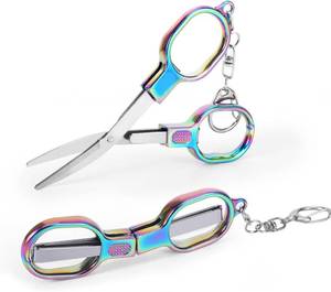 lot 56647 image: 2 Pcs Mini Folding Scissors,Stainless Steel Nurse Scissors Foldable,Small Scissor All Purpose with 2 Keychains for Nurse Badge Accessories Travel,Home,Office,Craft,Sewing(Laser Color