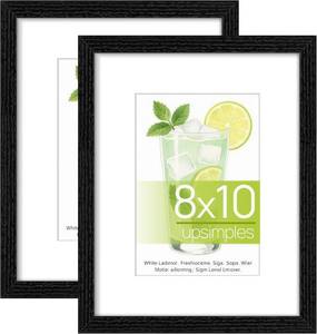 lot 56654 image: upsimples 8x10 Picture Frame, Lightweight Thin Frame for Prints, Display 5x7 with Mat or 8x10 Without, Easy Wall Hanging, Black 2 Pack