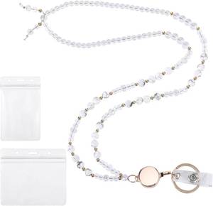lot 56665 image: Retractable Lanyards for ID Badges,Natural Stone Crystal Teacher Lanyard for Women,Lanyards for Keys,Breakaway Cute Lanyard for Cruise,School,Office (White)