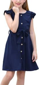 lot 56690 image: GORLYA Girls Ruffle Trim Sleeve Button Down Floral Print Casual Vintage Midi Dress with Pockets for 4-12 Years Kids