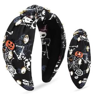 lot 56714 image: YARIEW Halloween Knotted Headbands for Women Boo Pumpkin Rhinestone Spider Ghost Headband for Women Fashion Headband Hair Accessories Halloween Birthday Gift Black