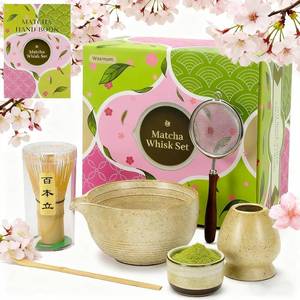 lot 56752 image: Matcha Whisk Set - Match Bowl with Spout, 14 OZ, Matcha Scoop, Whisk and Holder, Sifter - 5pc Perfect Matcha Kit for Matcha Tea Ceremony (Mottled vintage)
