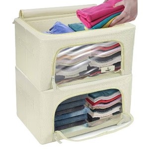 lot 56762 image: Sorbus 2pk Small Storage Box with Window Beige