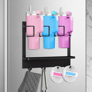 lot 56765 image: Water Bottle Organizer for Stanley Cup Accessories 203040 oz, Fridge Magnetic and Wall Mount Tumbler Holder Organizer, Kitchen Water Bottle Storage Rack (Black, 3 Cup)
