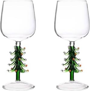 lot 56770 image: Luxshiny Vintage Glasses 2 pieces 360ml Christmas Tree Xmas Wine Glass Stem Wine Glasses elegant Goblet Glass Vintage Decor