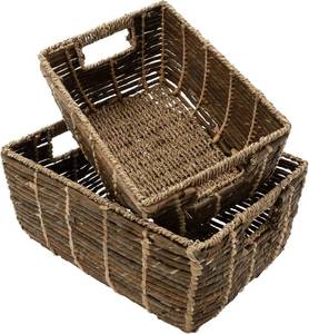 lot 56795 image: StorageWorks Wicker Baskets for Decor, Decorative Storage Basket with Built-in Handles, Vintage Banana Leaf Organizer for Home Decor, Set of 2