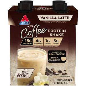 lot 1947 image: Atkins Iced Coffee Vanilla Latte Protein-Rich Shake, Keto Friendly and Gluten Free. (4 Shakes)