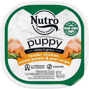 lot 1969 image: Nutro Grain Free Bites In Gravy Puppy Wet Dog Food Tender Chicken, Sweet Potato & Pea Recipe - 3.5oz (12 pack)
