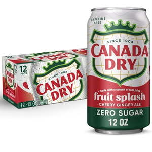 lot 2031 image: Canada Dry Caffeine Free Zero Sugar Fruit Splash Cherry Ginger Ale Soda Pop  12 fl oz  12 Pack Cans
