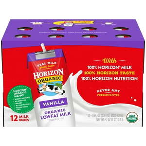 lot 2125 image: HORIZON VANILLA LOWFAT MILK 12 8 OZ CARTONS