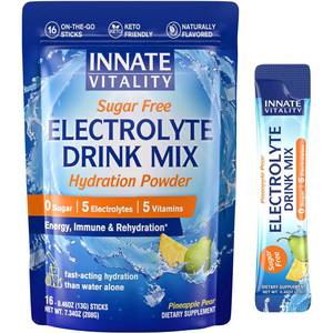 lot 2141 image: Innate Vitality Electrolytes Powder Packets, No Sugar, 5 Keto Electrolytes & Vitamins, Hydration Powder Packets, Easy to Dissolve, Natural Pineapple Pear Flavor, 16 Stickpacks