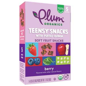 lot 2527 image: Plum Organics Teensy Snacks Soft Fruit Snacks - Berry with Puffed Quinoa - 0.35oz5ct (EXP MAR.05.26)