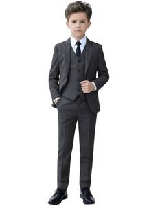 lot 2533 image: YuanLu Toddler Suits for Boys Dark Gray Formal Slim Fit Kids Tuxedo Teen Boy Dress Clothes Wedding Prom Outfit First Communion Suit Size 12