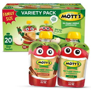 lot 2559 image: Mott s No Sugar Added Applesauce Variety Pack  3.2 oz  20 Count Clear Pouches