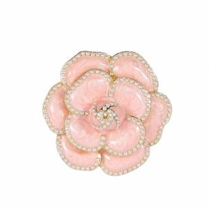 lot 2562 image: Enamel Flower Camellia Pearl Brooch - Elegant Petal Pin Wedding Party Gift (Pink)