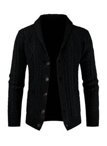 lot 2581 image: JMIERR Mens Cardigan Sweaters Fall Casual Long Sleeve Shawl Collar Button-Down Wool Blend Cable Knit Essentials Fisherman Sweater with Pockets,XL,Black