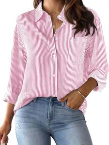 lot 2582 image: CUNLIN Pink Button Up Striped Shirt Women Long Sleeve Blouses for Dressy Casual Collared Light Down Shirts Womens and Tops Pink Size S