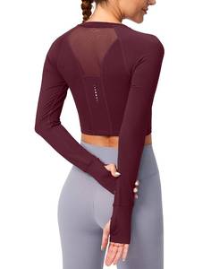 lot 2589 image: SANTINY Womens Long Sleeve Crop Workout Tops Slim Fit Gym Yoga Running Shirts for Women(Wine_M)