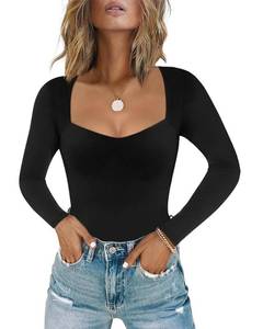 lot 2604 image: Chunpin Womens Bodysuit Long Sleeve Sexy Sweetheart Neckline Body Suits Double Lined Going Out Bodysuits Black XXL