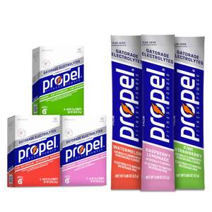 lot 2614 image: Propel Electrolyte Enhanced Water Drink Mix Powder Packets, Kiwi Strawberry Variety Pack, Zero Calorie & Zero Sugar Hydration with Electrolytes and Vitamins C & E (30 Packets)