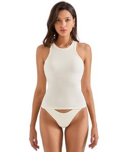 lot 2637 image: SUUKSESS Women Padded Cotton Ribbed Tank Tops Sleeveless High Neck Racerback Basic Tops(Cream White, M)