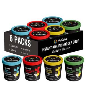 Hethstia Konjac Noodle Soup, 6-Pack Instant Shirataki Noodle Variety Pack (Spicy Red Curry, Miso, Kimchi, Tom Yum) Low Carb, Low Calorie, Gluten-Free, Vegan, Keto, Ready to Eat Healthy Instant Meal
