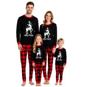 lot 2673 image: Winging Day Adult Womens Holiday Christmas Matching Family Black Buffalo Pajamas Sets Long Sleeve Pjs Size L