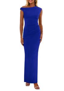 lot 2736 image: PRETTYGARDEN Womens 2026 Summer Formal Maxi Dresses Sleeveless One Shoulder Bodycon Ruched Mesh Wedding Guest Cocktail Dress (Bright Blue,Small)