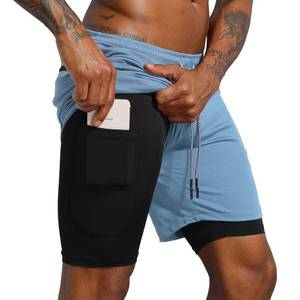 lot 2797 image: Leidowei Mens 2 in 1 Running Shorts Gym Workout Quick Dry Men Shorts with Phone Pocket (Light Blue, M)