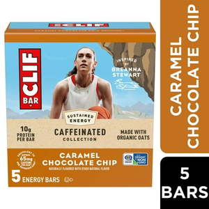 lot 2801 image: CLIF BAR Caffeinated Caramel Chocolate Chip Flavor Energy Bars  Plant Based Protein Bars  5ct