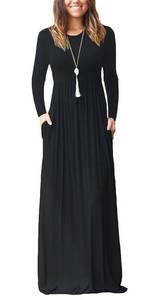 lot 2803 image: GRECERELLE Women Long Sleeve Casual Round Neck Loose Maxi Long Dress with Pockets, Black, 2XL