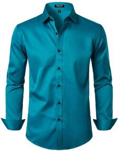 lot 2829 image: JEMITOP Mens Stretch Wrinkle Free Dress Shirts Formal Wedding Prom Long Sleeve Button Down Shirt Teal S