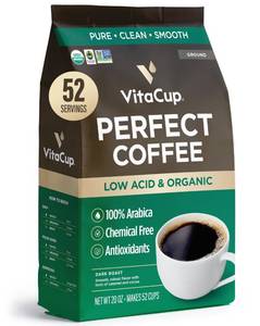 lot 2842 image: VitaCup Perfect Low Acid Coffee Ground, USDA Organic & Fair Trade, Mycotoxin Free, Dark Roast Guatemala Single Origin, Clean & Pure, 20 ounces, 52 Servings